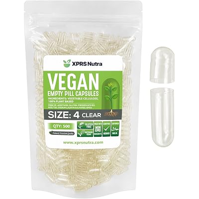 XPRS Nutra Size 4 Empty Capsules - 500 Count Clear Small Empty Vegan Capsules - DIY Vegetable Capsule Filling - Fillable Do-It-Yourself Veggie Pill Caps for Supplements