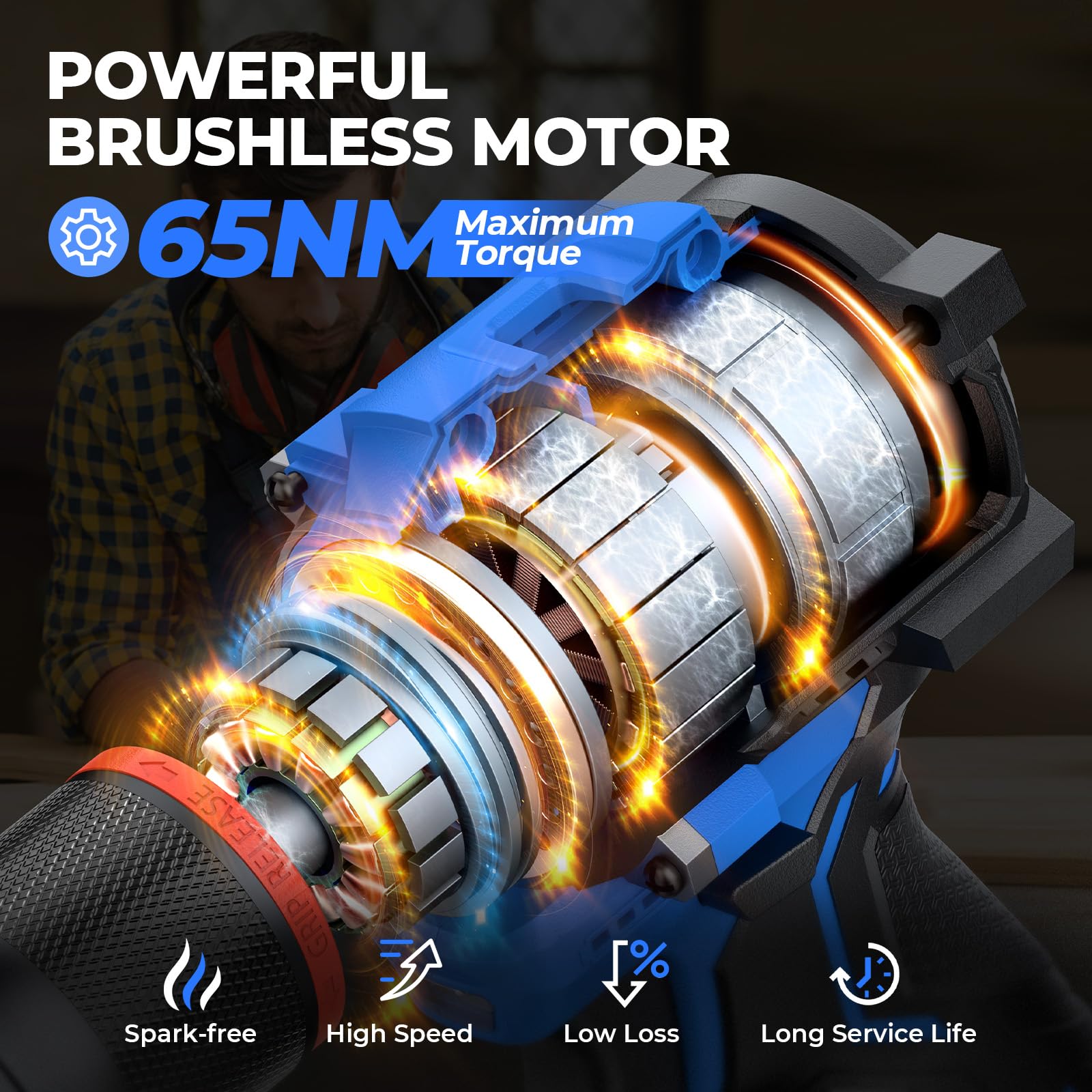 Trapano Avvitatore Batteria, 25+3 Impostazione Coppia, Max 65Nm, 2 Velocità, Avvitatore a Batteria con 2 Batteries 2.0Ah, 28 Accessori, Luce a LED, per Riparazione, Fai da te (blu)