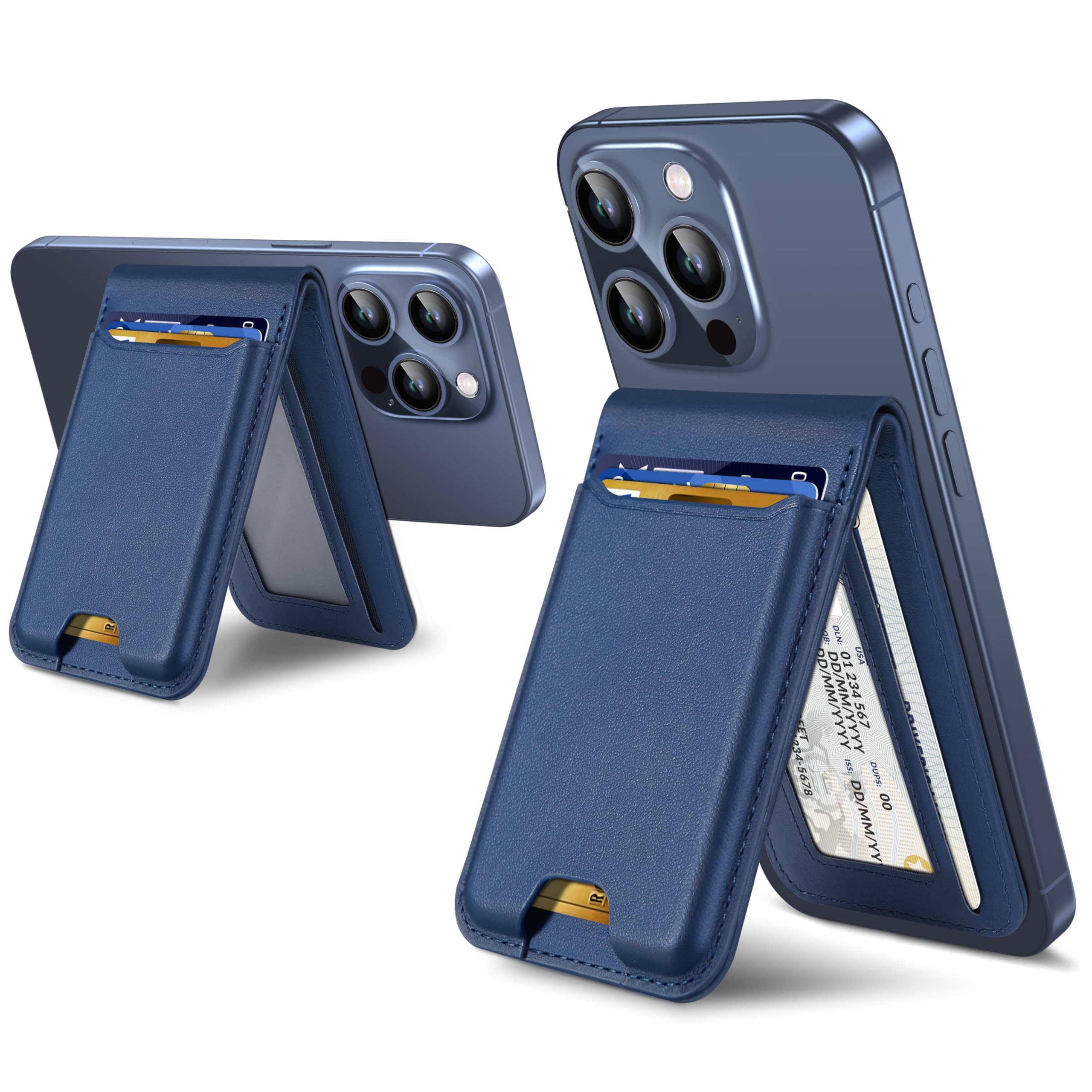 For Magsafe Wallet Stand, Strongest Magnetic Wallet for iPhone 16/15/14/13/12 Series, Magnetic Card Holder with Adjustable Stand, ID Window, 6 Cards Holder, Vegan Leather, RFID Blocking, Navy Blue-image-20