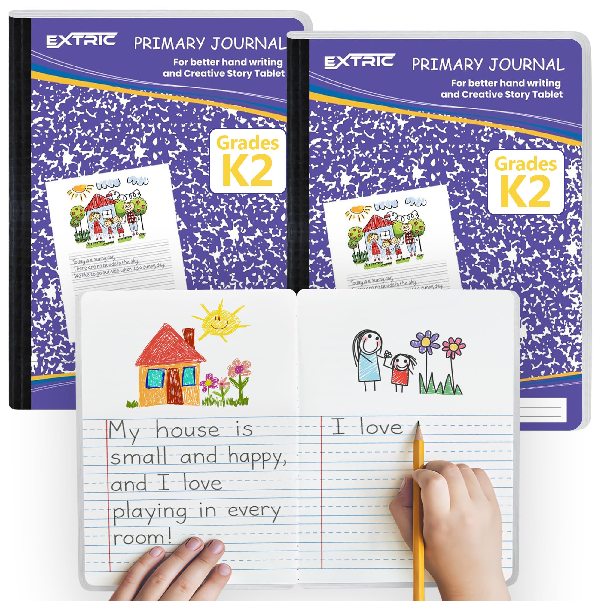 Carnet primaire K-2 ligné 100 feuilles EXTRIC pour l'apprentissage de l'écriture