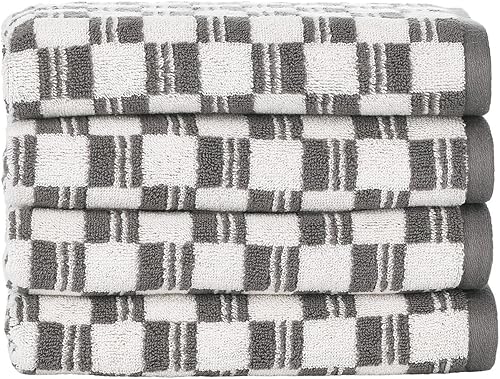 Miniatura 1 de Nate Home by Nate Berkus - Juego de 4 toallas de mano y cara 100% algodón jacquard, 600 GSM, suaves y absorbentes, con patrón geométrico, juego de