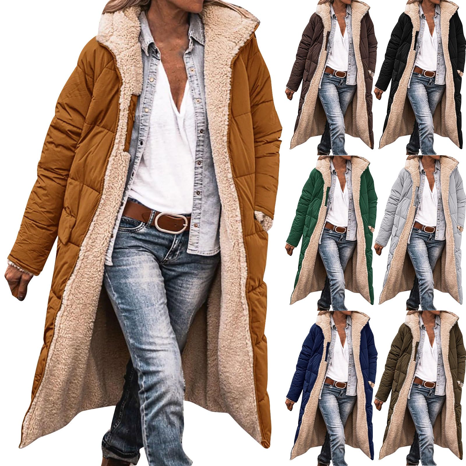 MJGkhiy Abrigo largo para mujer, con capucha, cálido, forro polar, elegante, cortavientos, largo y curvado, acolchado, cómodo, con cremallera, abrigos largos