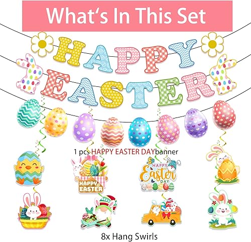 Miniatura 3 de Decoraciones de fiesta de Pascua decoraciones de Pascua sin bricolaje incluye pancarta de feliz Pascua decoraciones colgantes de Pascua suministros