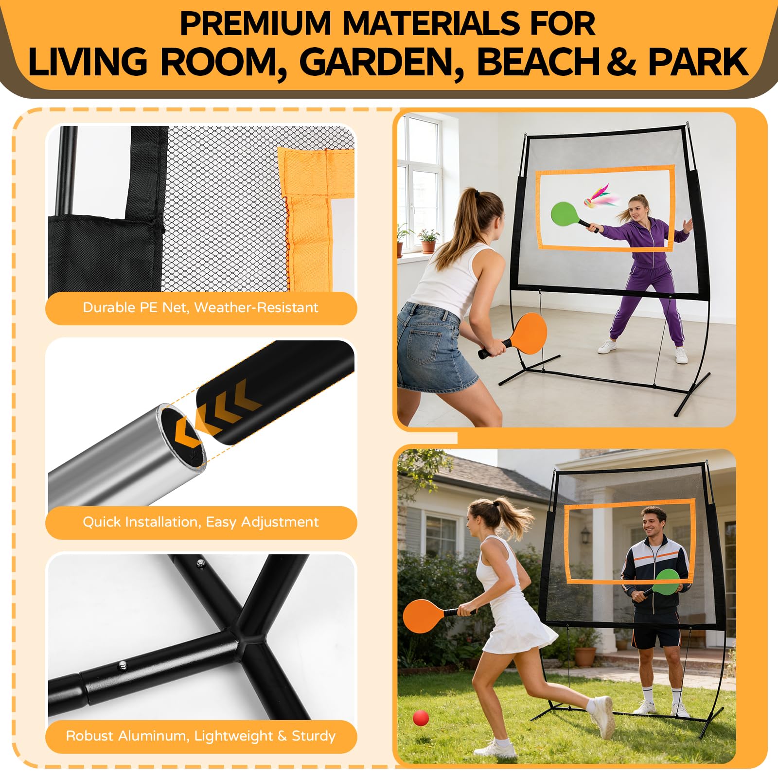 2-in-1 Badminton Netz Outdoor, Pickleball Set mit Netz, Höhenverstellbar 1,8-2,25m, mit 2 Badmintonschläger, 2 Pickleballs, 10 Federbällen & Tragetasche für Indoor Familienspiele, Garten, Strand