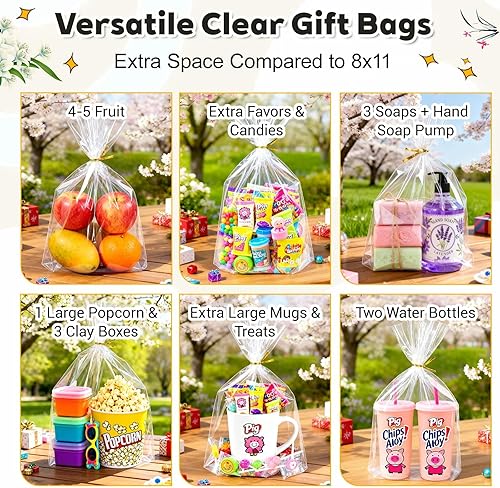 Miniatura 37 de PigPotParty Bolsas de celofán de 8 x 11 pulgadas, paquete de 100 bolsas de regalo transparentes, refuerzo inferior de 3.15 pulgadas para exhibición