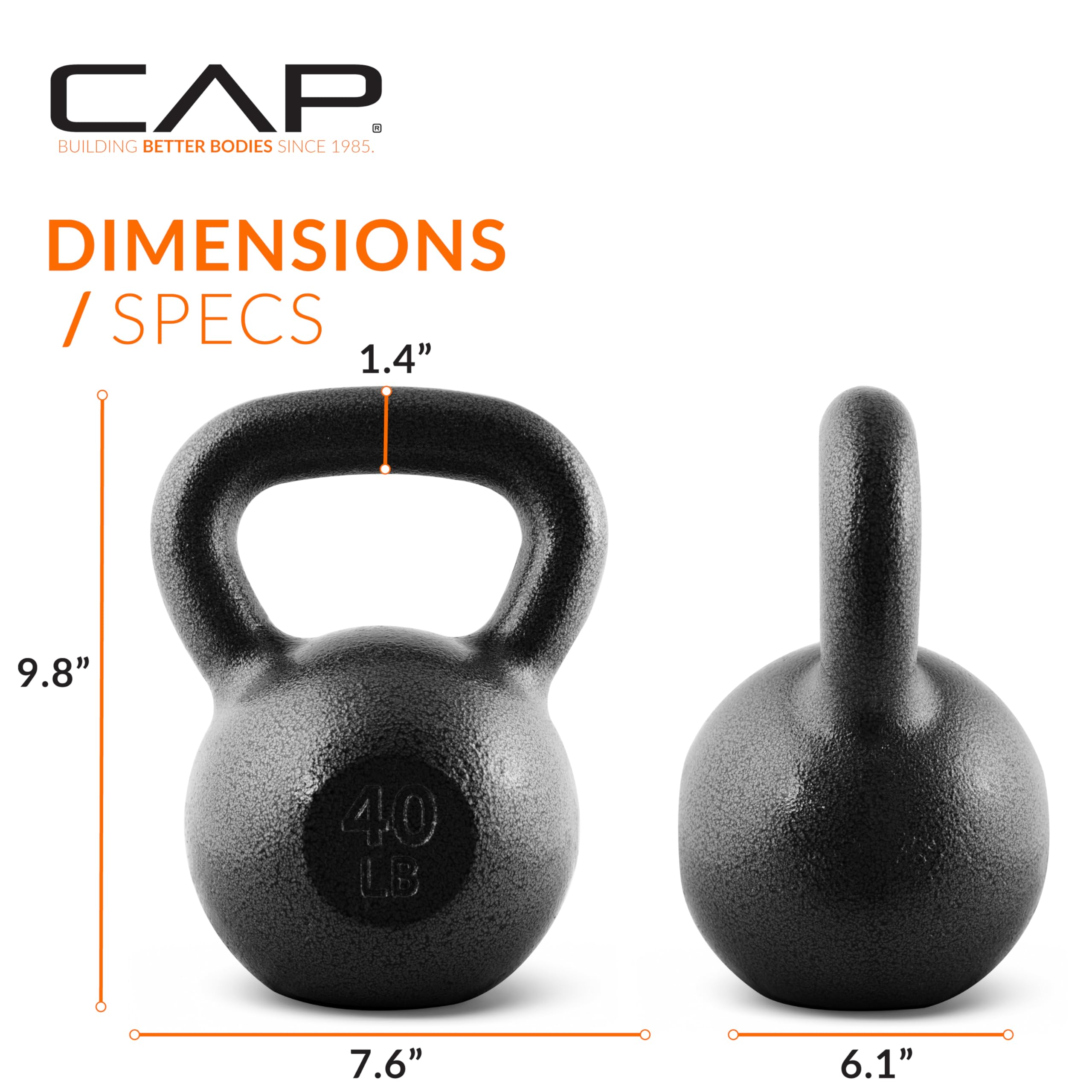 Cap Barbell Żeliwny dzwonek kettlebell, czarny, 20 kg.