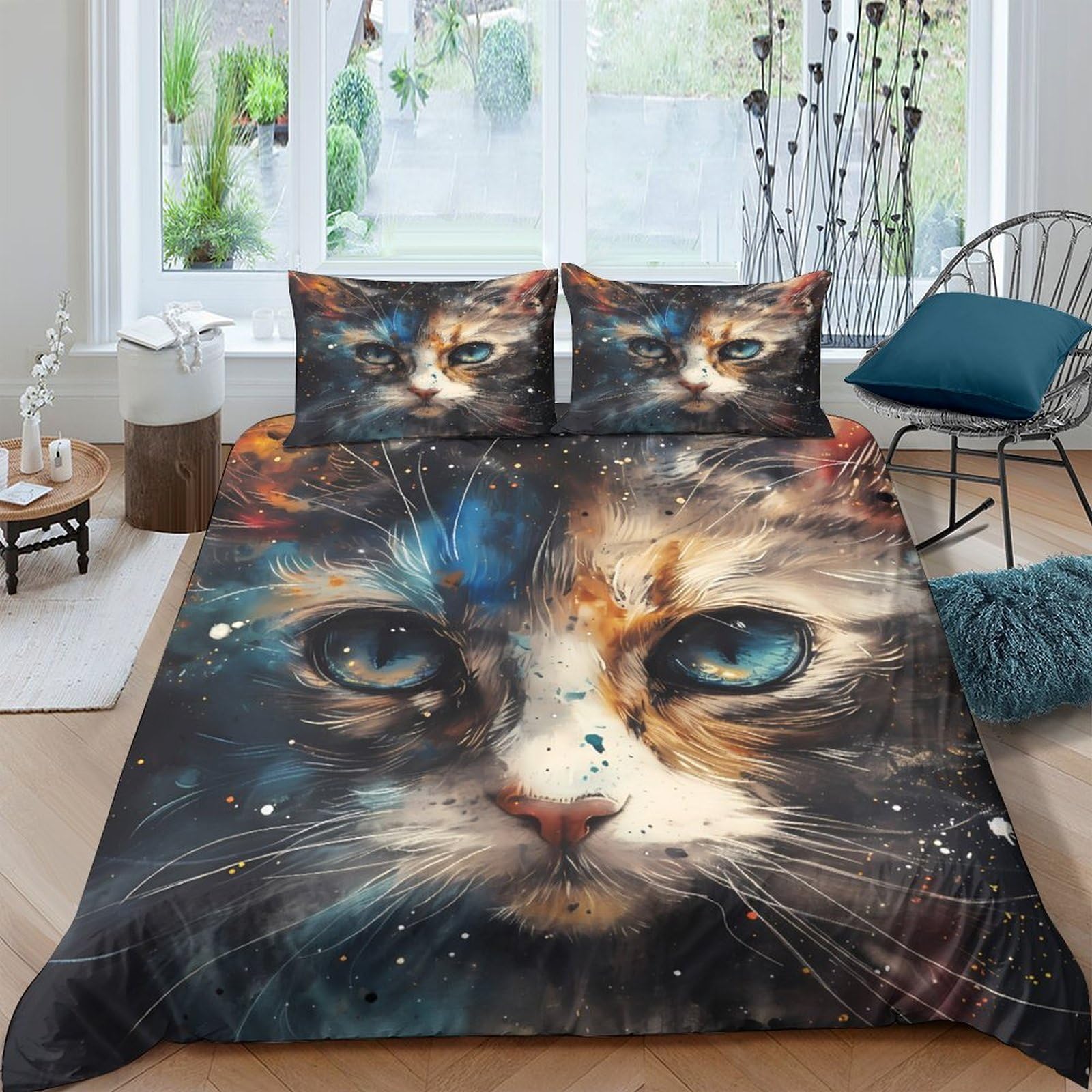 Ctjqhvkz Style-6 3D Printed Realistic Cat Face Fitted Sheet Microfiber Soft Non Slip Animal Art Bed Cover For Bedroom Guest Room Decor Single（135X200cm）