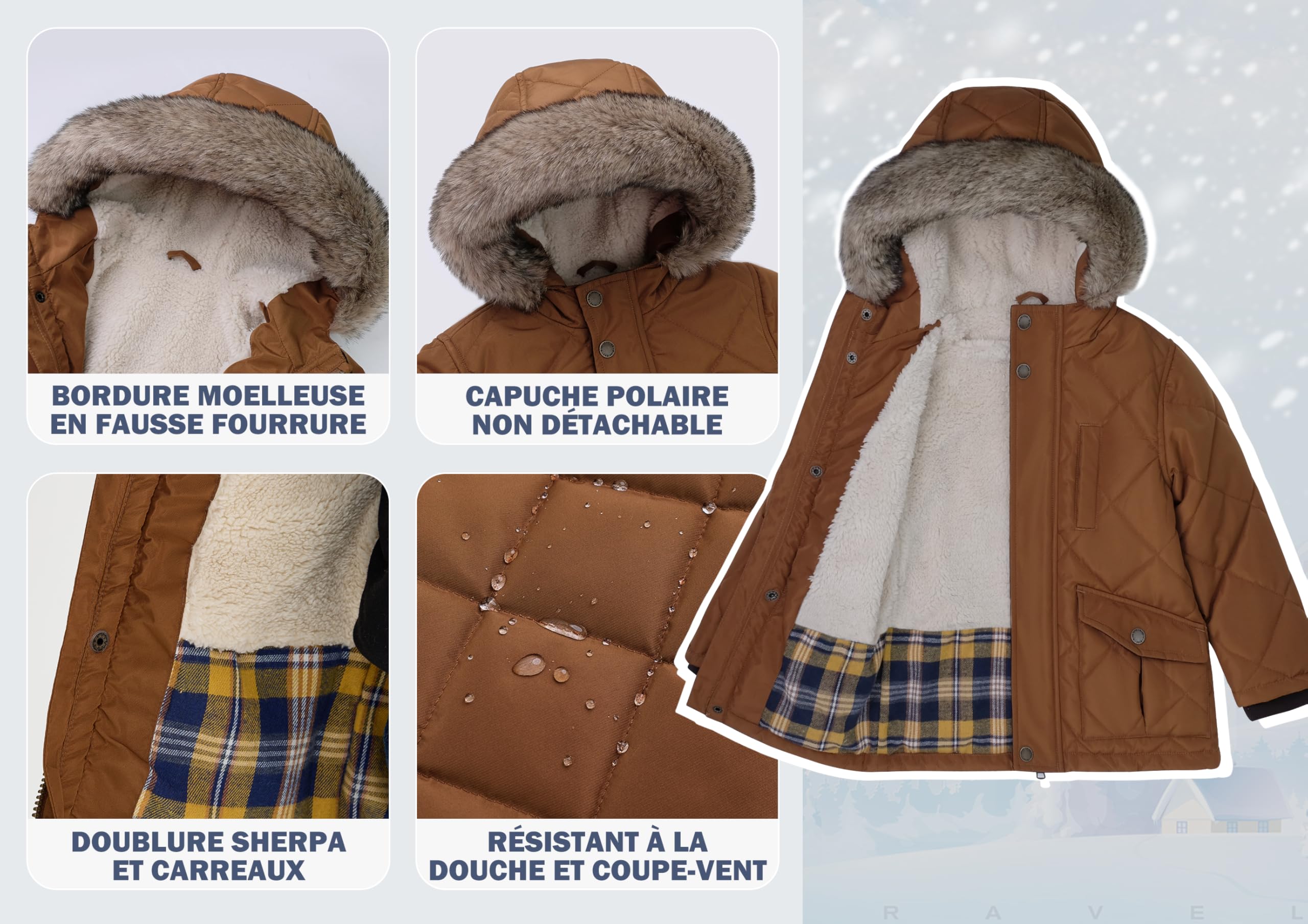 maoo garden Veste D'Hiver Doublée Sherpa Pour Petits Garçons Enfants Manteau Résistant à L'Eau à Capuche En Fourrure Gonflée