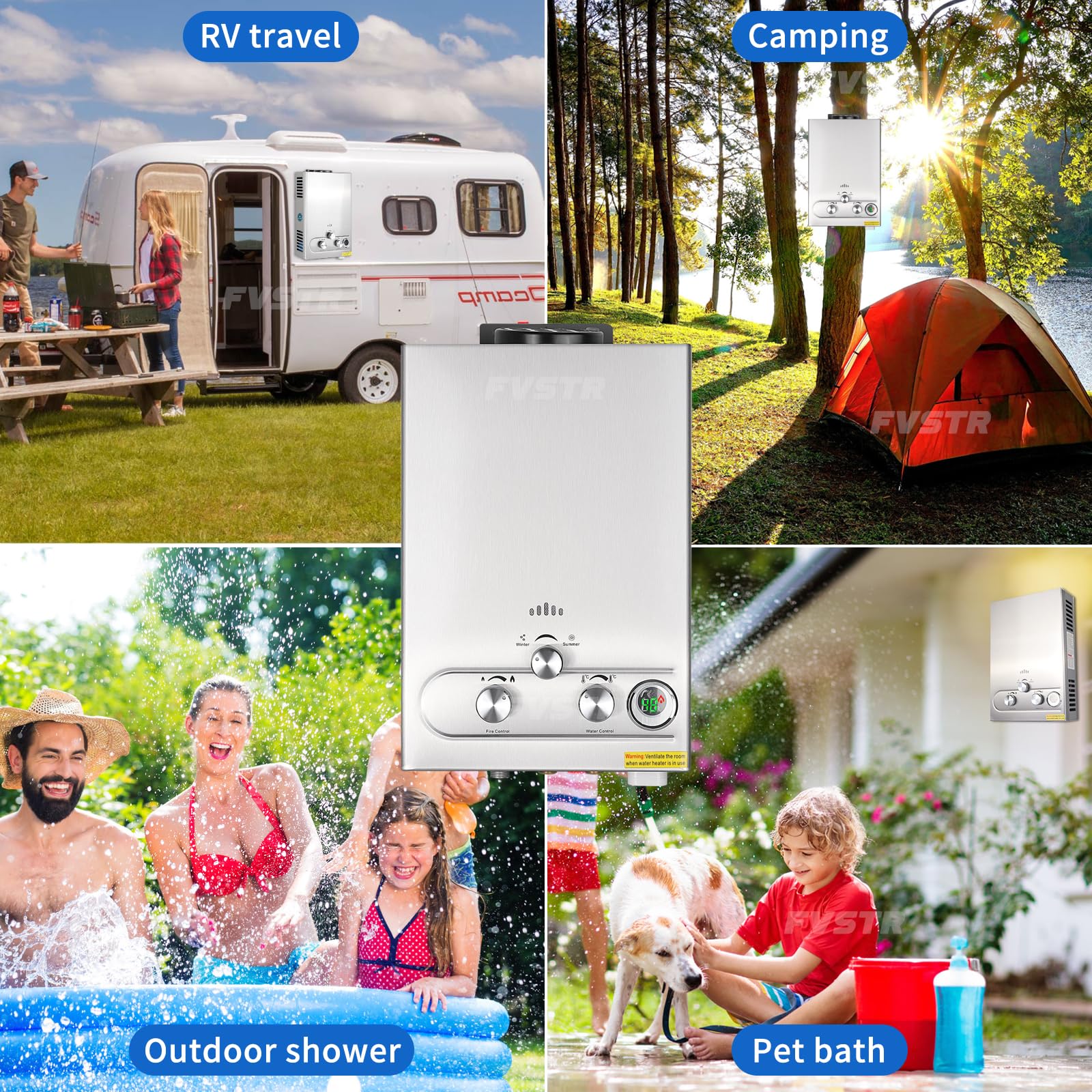 Scaldabagno istantaneo a propano senza serbatoio, 1,6 GPM, 7L, portatile, per uso esterno in camper, roulotte, cabine, fienili, punto d'uso, argento