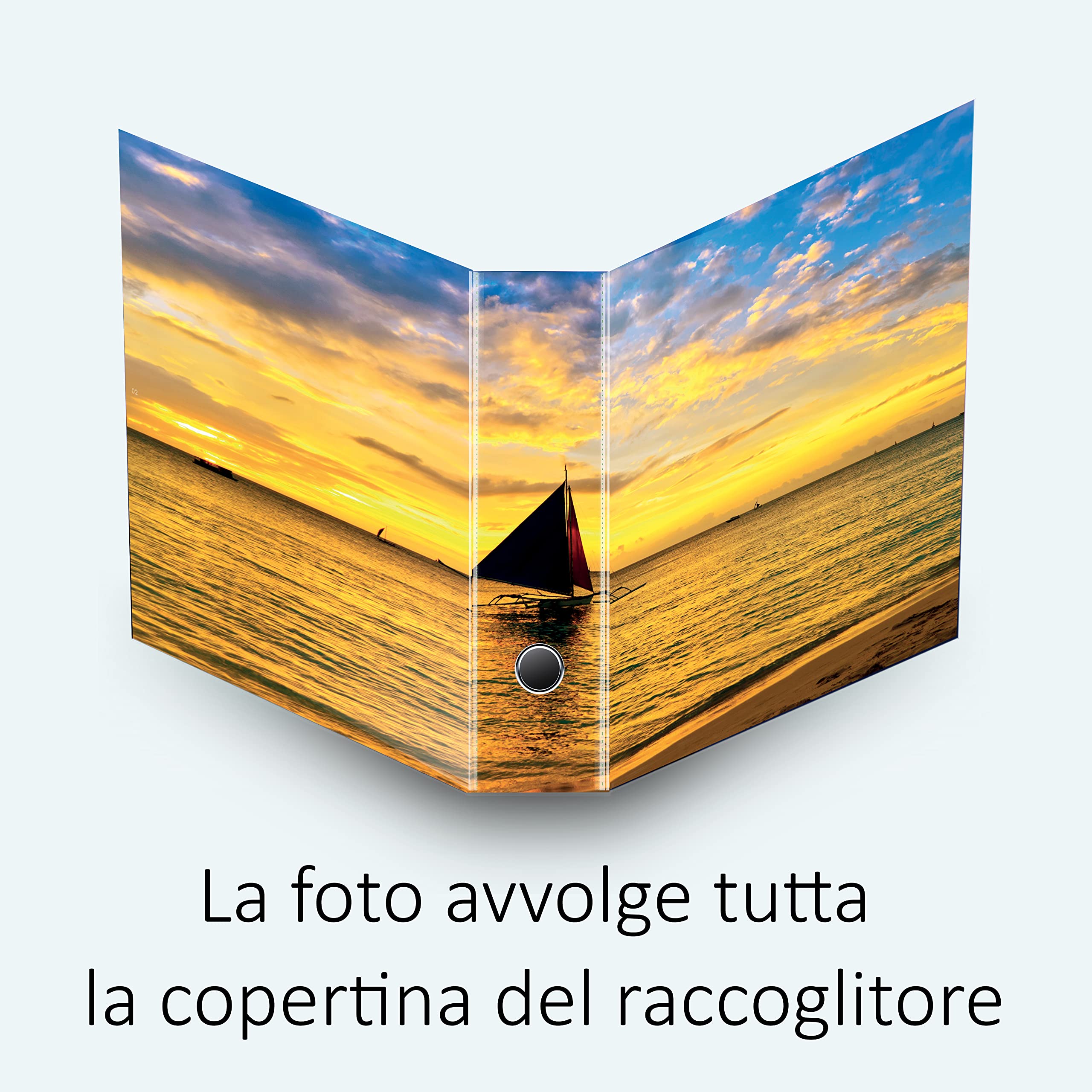 Set da 4 raccoglitori ad anelli - BARCA TRAMONTO (H31 cm con 2 anelli) Multicolore