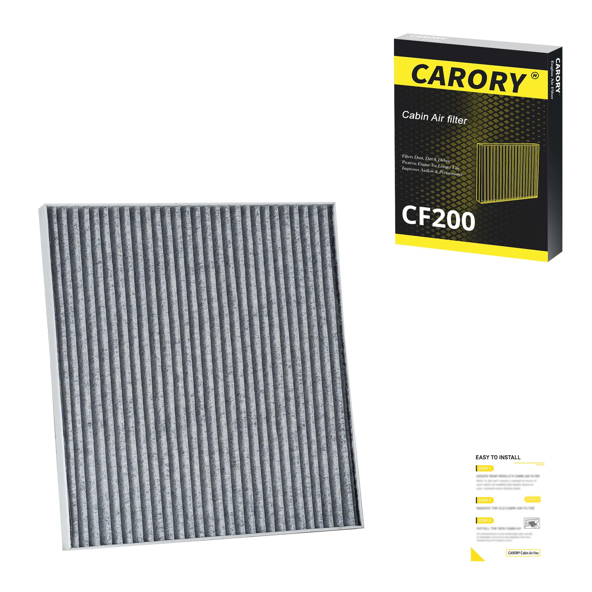 CARORY Cabin Air Filter w/Activated Carbon for Jeep Cherokee 2.4L/3.2L (2014-2020，Not Fit Grand Cherokee) &amp; Chrysler 200 (2015-2017), OE# 68223044AA, CF12000, CF200