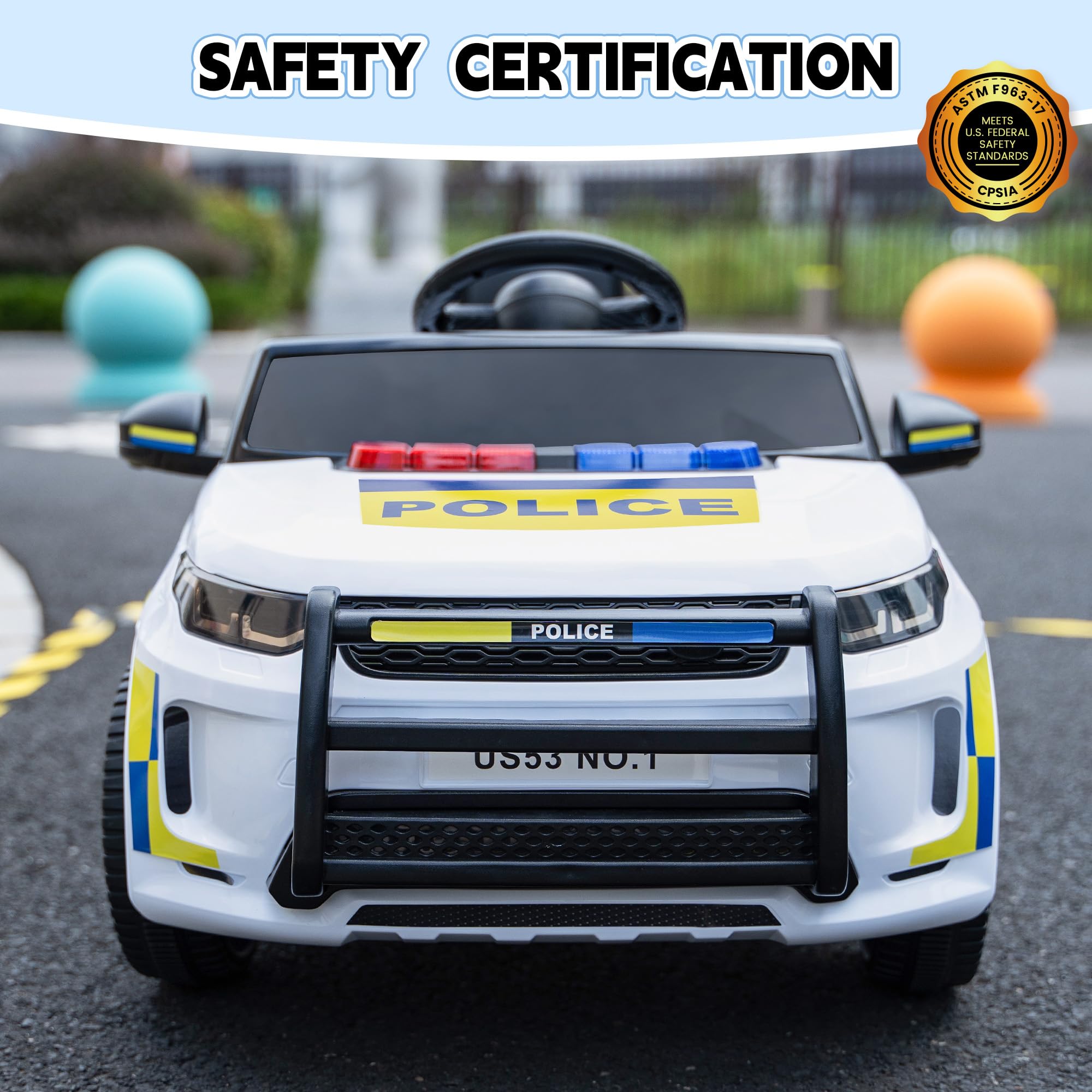 TOBBI Auto della polizia elettrica per bambini, giocattolo da poliziotto alimentato a batteria, 27 W, veicolo a 4 ruote con telecomando per genitori/soft start/3 velocità/clacson e LED, per bambini da