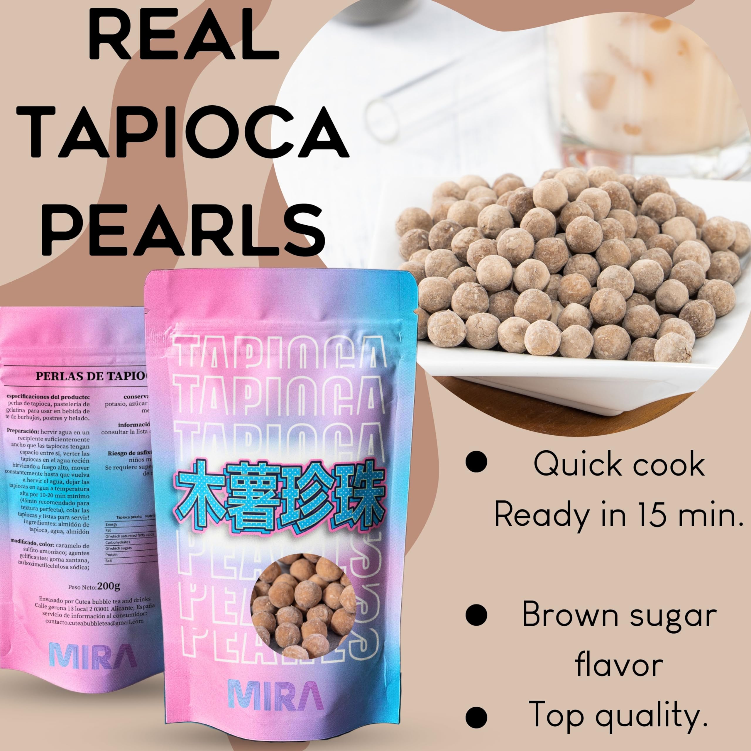 CUTEA™ Kit de té de burbujas - Sabor azúcar moreno - regalo San Valentín - Regalo para hombre y mujer (4 porciones, pajitas incluidas) - Sin gluten