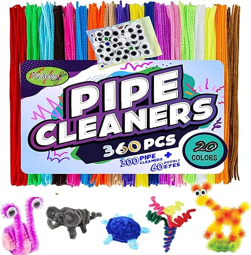 Juego de 360 limpiadores de tuberías que incluye 300 piezas de tallo de felpilla 60 piezas de ojos ondulados adecuados para manualidades infantiles