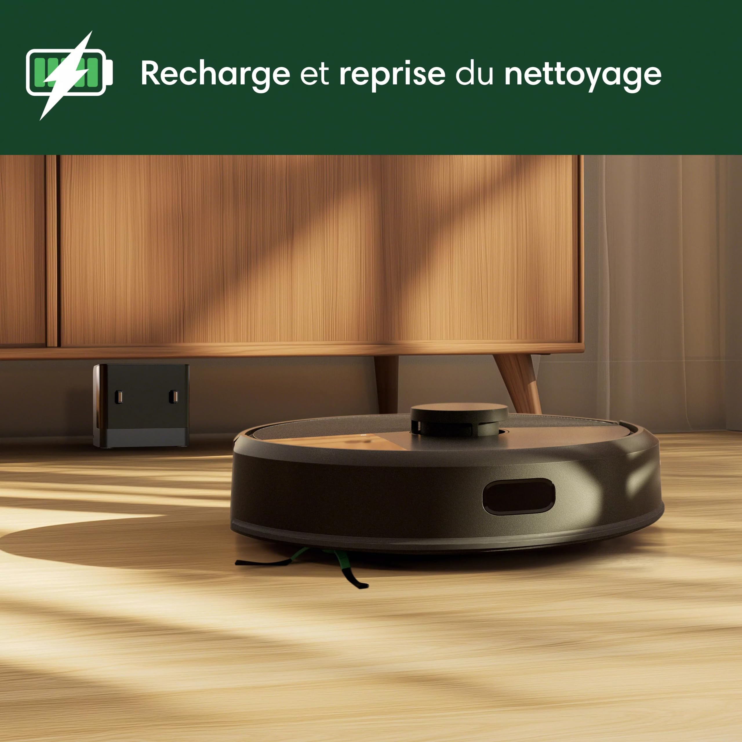 iRobot Roomba 105 Combo - Robot Aspirateur Laveur 2en1 - Puissance d'Aspiration de 7KPa - Navigation LiDAR - Détection des Tapis - Zones de Nettoyage et d'Évitement - 4 Niveaux d'Aspiration - Noir