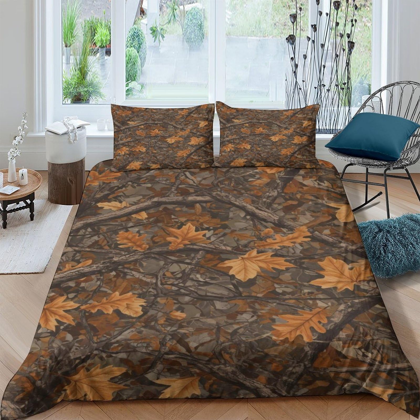Ctjqhvkz Style-6 3D Printed Autumn Leaf Fitted Sheet Microfiber Brown Camouflage Mattress Cover For Bedroom Guest Room Protection Decor Single（135X200cm）