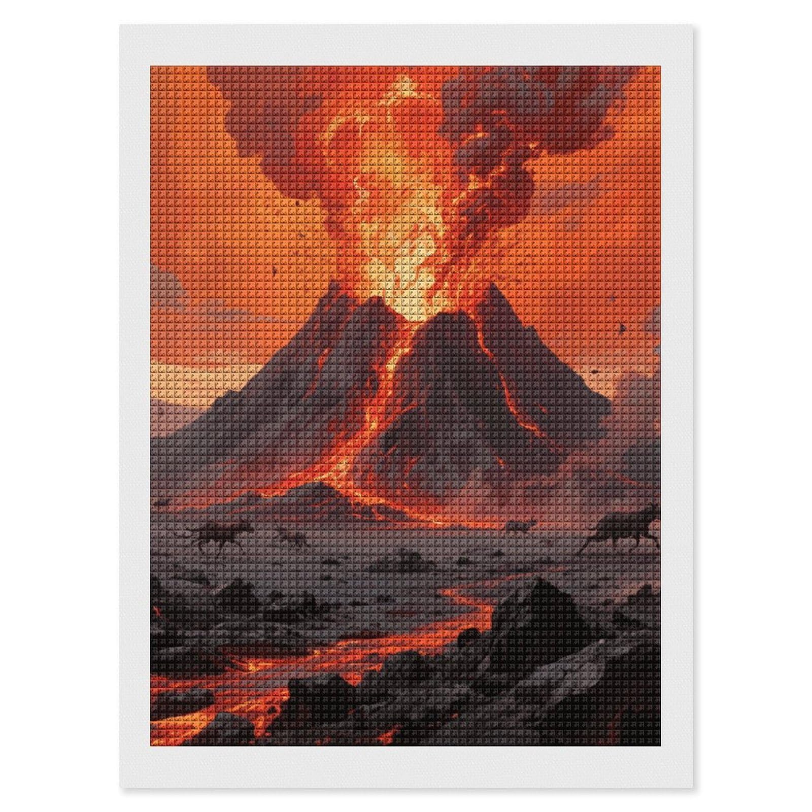 FodPand Volcano Wonder 5D Diamond Painting Kits for Adults Beginners Full Drill Square Diamond Dots Pictures Gem Art Supplies for Home Wall Room Decoration DIY Craft Set Gift 12X16