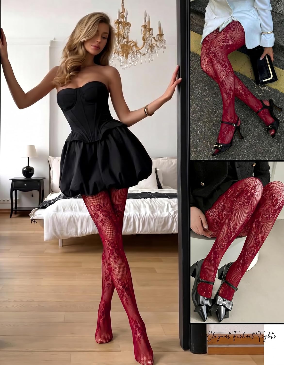 Avidlove Women Lace Patterned Tights with Designs Fishnet Stockings | Floral lace tights, soft stretch hosiery, high waist pantyhose, stylish layering, fashion streetwear, club rave outfits