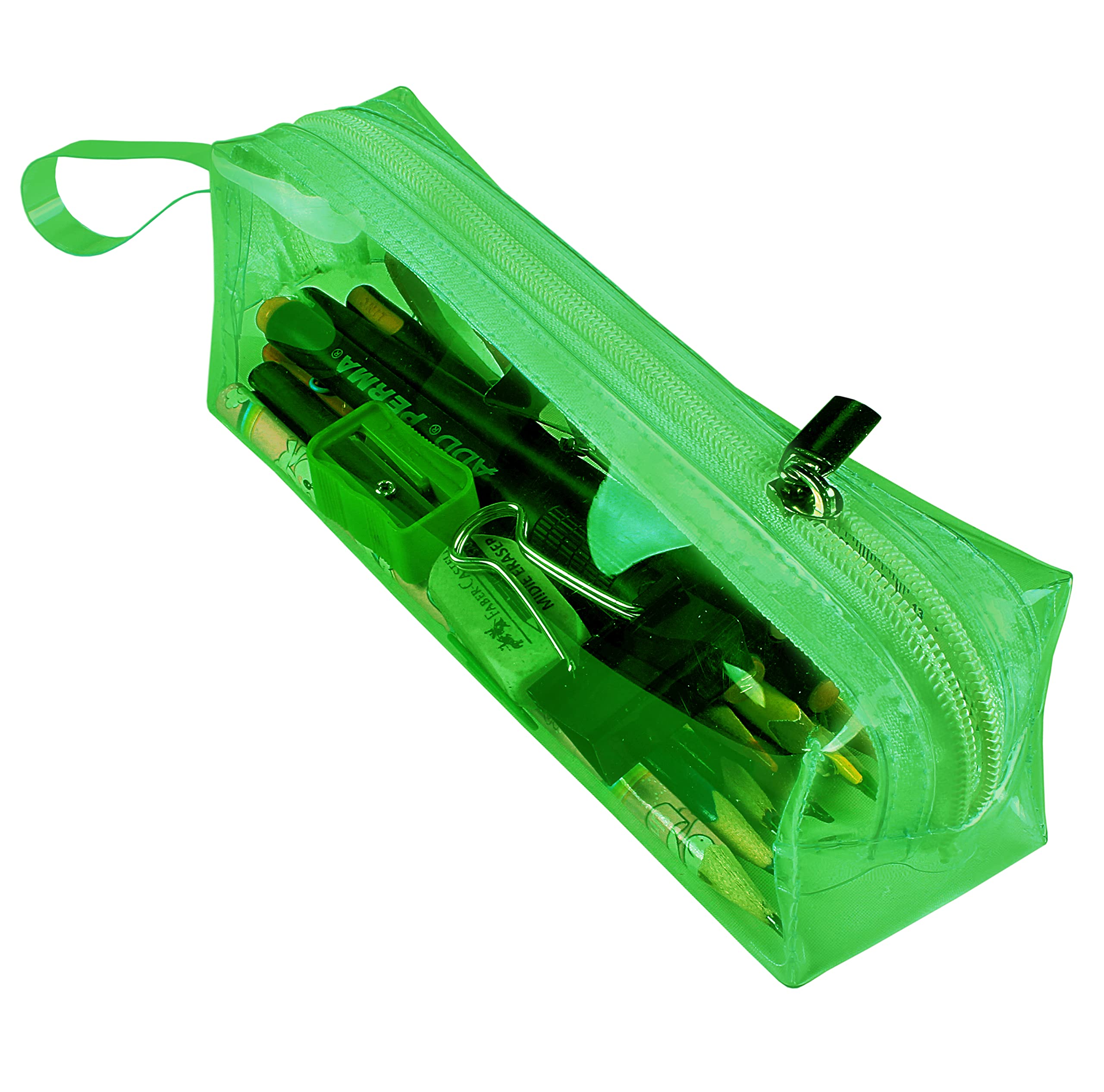 MOM CARE Transparent Pencil Pouch, School Pencil Box with Zipper, Students Pencil case Large Capacity, Makeup Pouch, Stationery Bag for Students Girls Adults Office Transparent Green