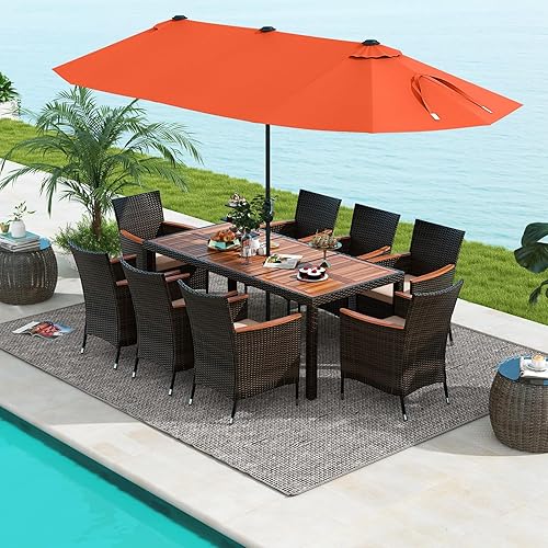 Tangkula 11 Piece Rattan Outdoor Dining Set with 15Ft Patio
