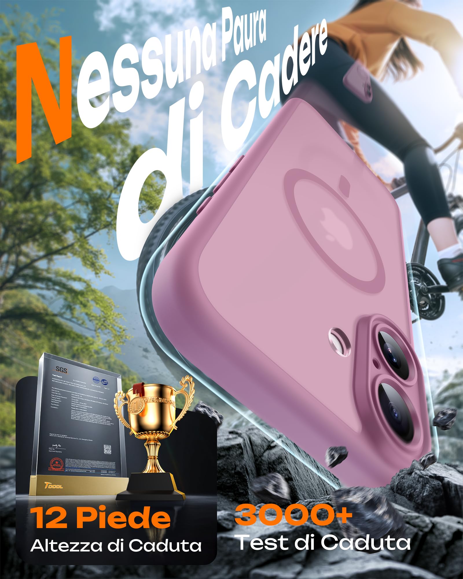 TOCOL Cover Magnetica per iPhone 17 6,3 Pollic, Compatibile con MagSafe, Anello Magnetico Incorporato, Protezione Fotocamera Integrata, Custodia Antiurto Traslucida Opaca, Lilla Viola