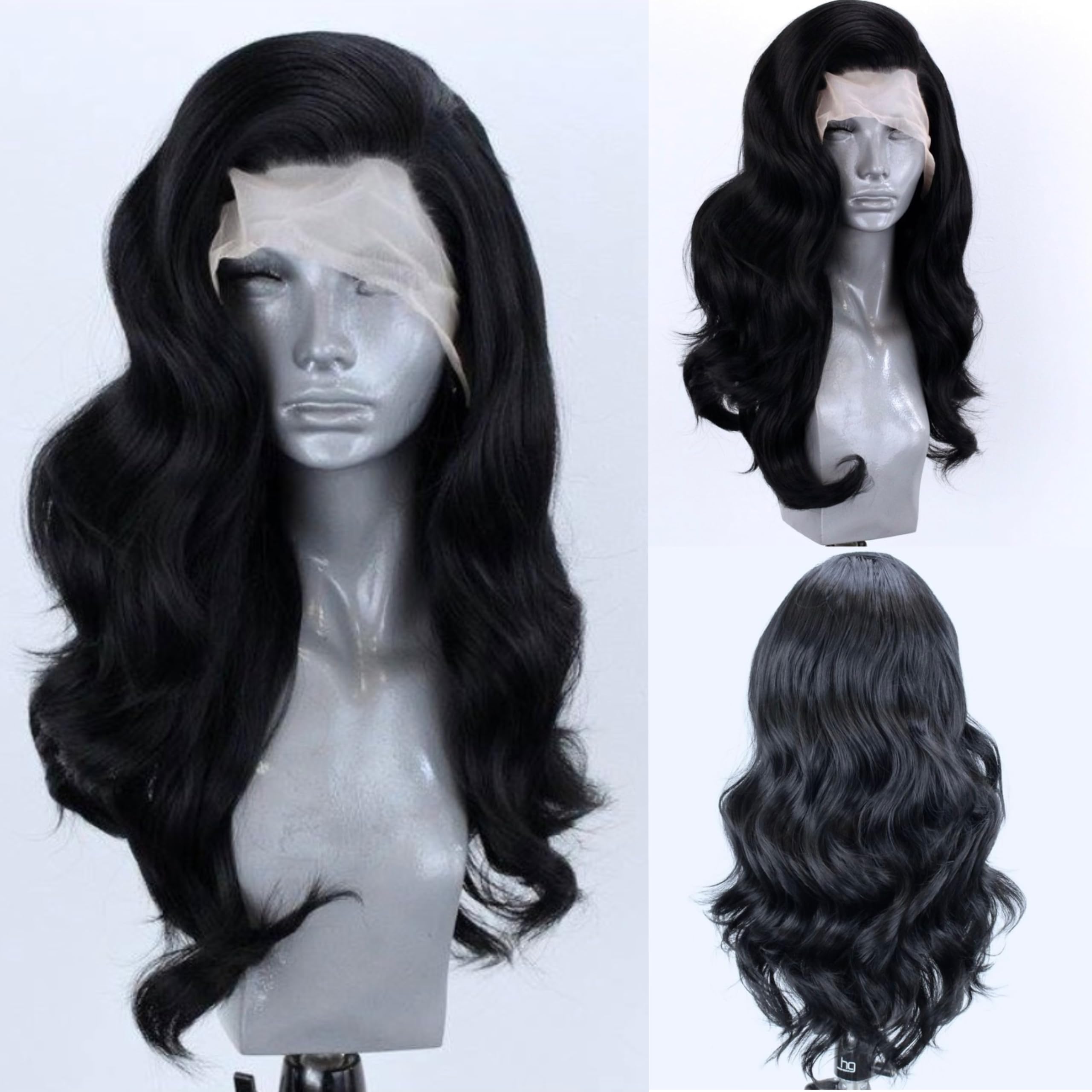 WXHWCX Black Long Wavy Hair Synthetic Lace Front Wigs Glueless Natural Hairline Heat Resistant Fiber Hair Free Part Lace Wigs for Women Cosplay Daily