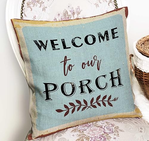 Miniatura 3 de DECOPOW Bienvenido a nuestra funda de almohada decorativa para porche, funda de decoración de porche de 18 x 18 pulgadas, solo funda (azul claro)