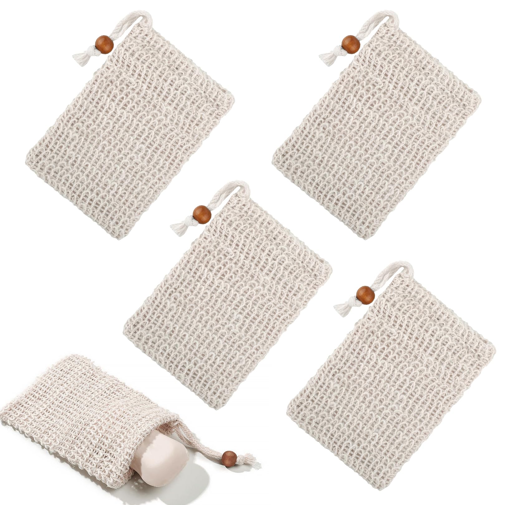 Bolsas de jabón de sisal natural orgánico, duraderas y seguras para jabón sólido con cordón