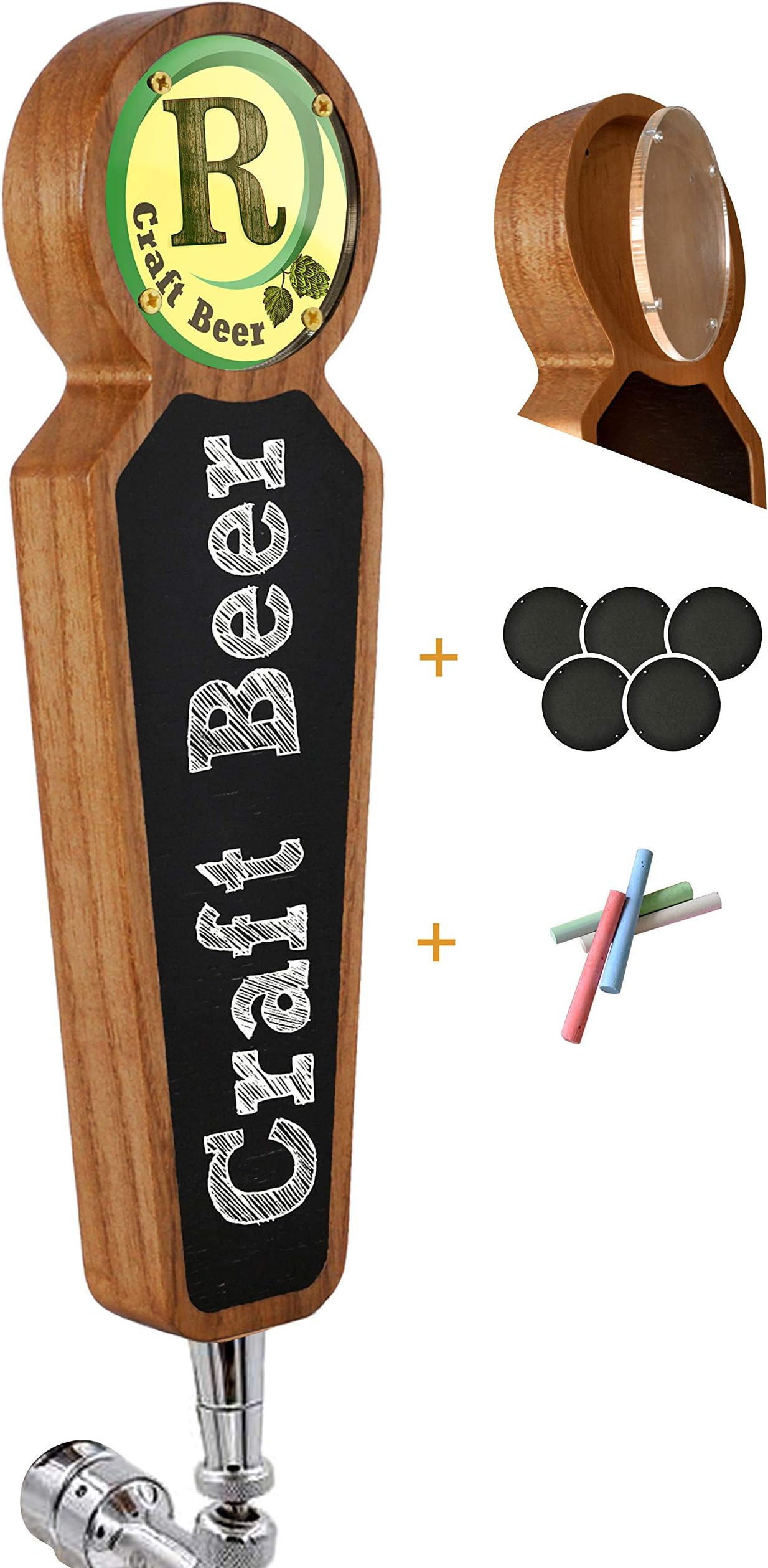 Large Wooden Chalkboard Tap Handles for Kegerator Bar Restaurant Brewery Craft Beer Tap Handle Label Display for All Beer-Lovers (Light) (Light)