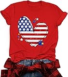 VVNTY American Flag Heart Shirt Women Patriotic T-Shirt 4th of July Graphic Tees Shirts USA Flag Star Stripe Tops Medium Red
