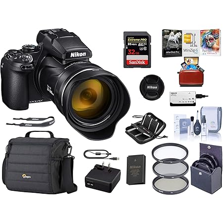 Nikon COOLPIX P1000 Digital Point & Shoot Camera (Black), Bundle Kit with Camera Case + 32GB SD Card + 77mm Filter Kit + Cleaning Kit + Card Reader + Memory Wallet + Mac Software Package