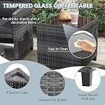 ORALNER 5 Ensemble de meubles de patio avec ottoman, ensemble de conversation en osier Chaises en rotin avec/Coussins, Table à café en verre, Bistro pour salon extérieur pour porch Balcon Garden Deck Poolside (Gray)