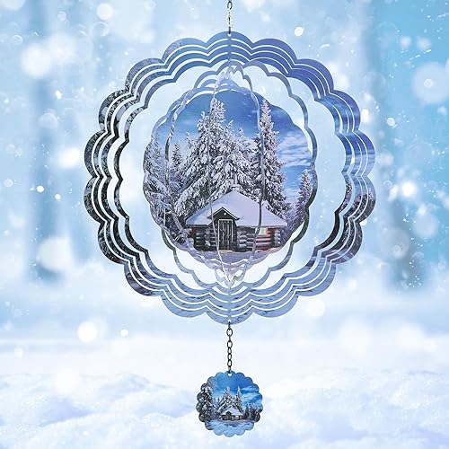 J-Fly Molinillo de viento de cabaña forestal 3D Decoración artística colgante de metal grande de 12 pulgadas Regalos seleccionados a mano para