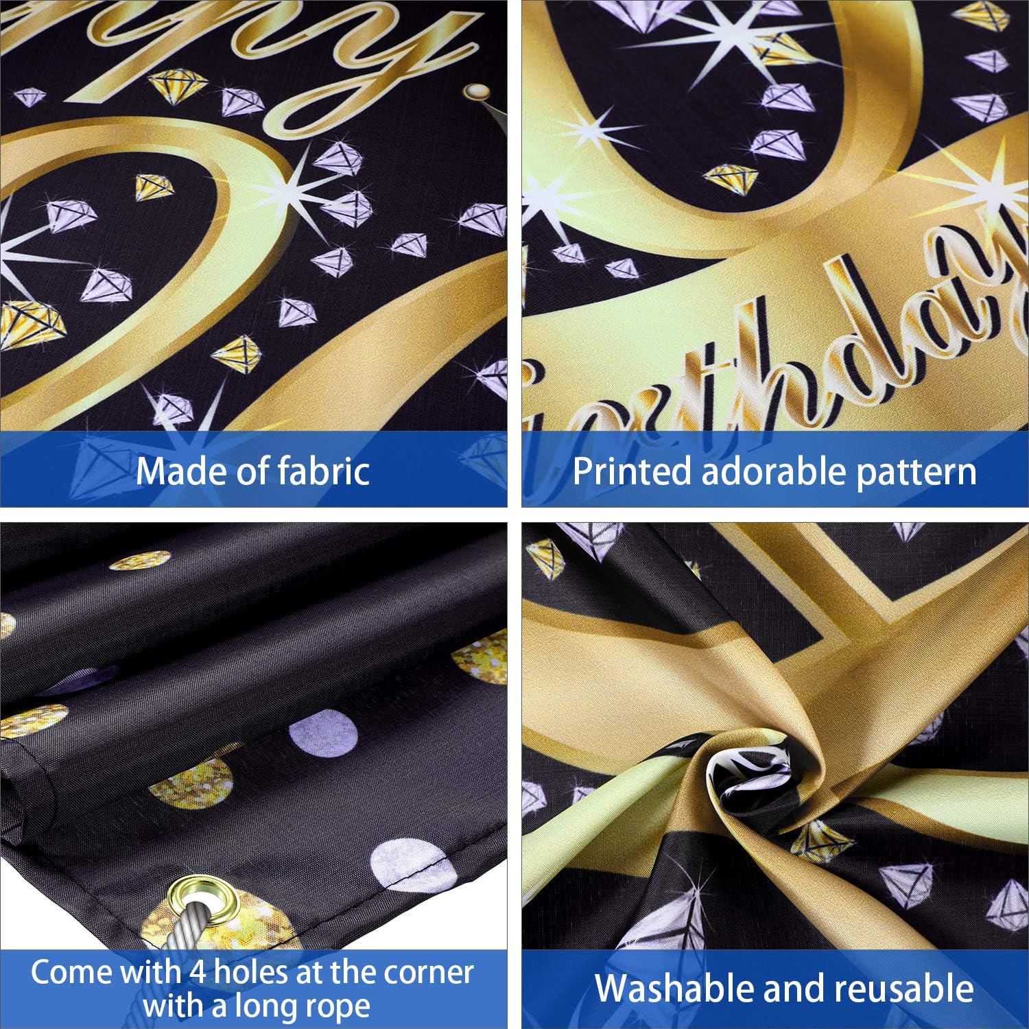 80th Birthday Decorations for Men Women Happy 80th Birthday Banner Backdrop Black Gold 80 Years Birthday Party Favor Sign Poster for Anniversary Prop Background Birthday Party Supply, 72.8 x 43.3 Inch