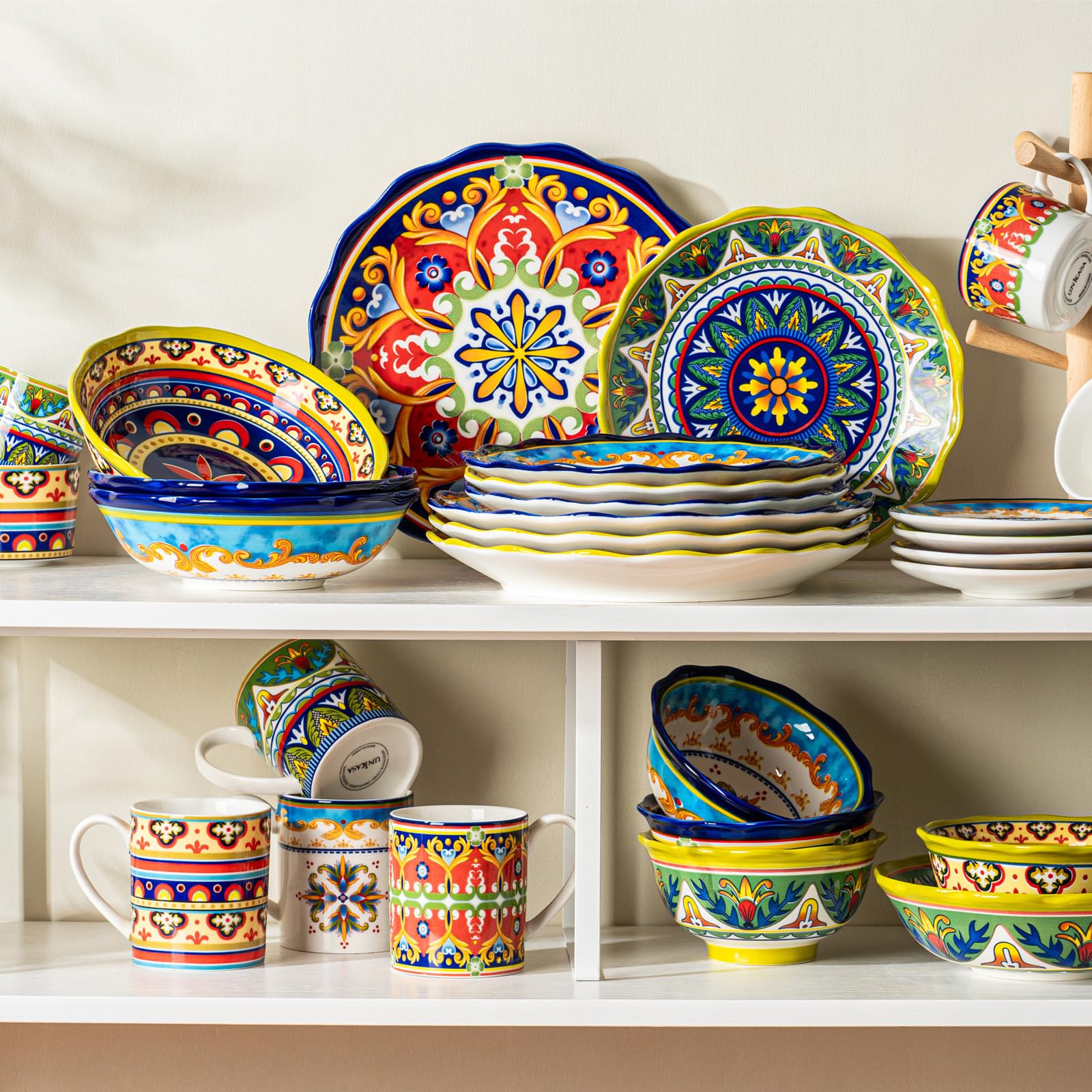 UNICASA 4-częściowy zestaw talerzy ceramicznych, 1000 ml, kolorowe talerze do makaronu, makaronu, spaghetti, sałatki, zupy, zmywarki i kuchenki mikrofalowej