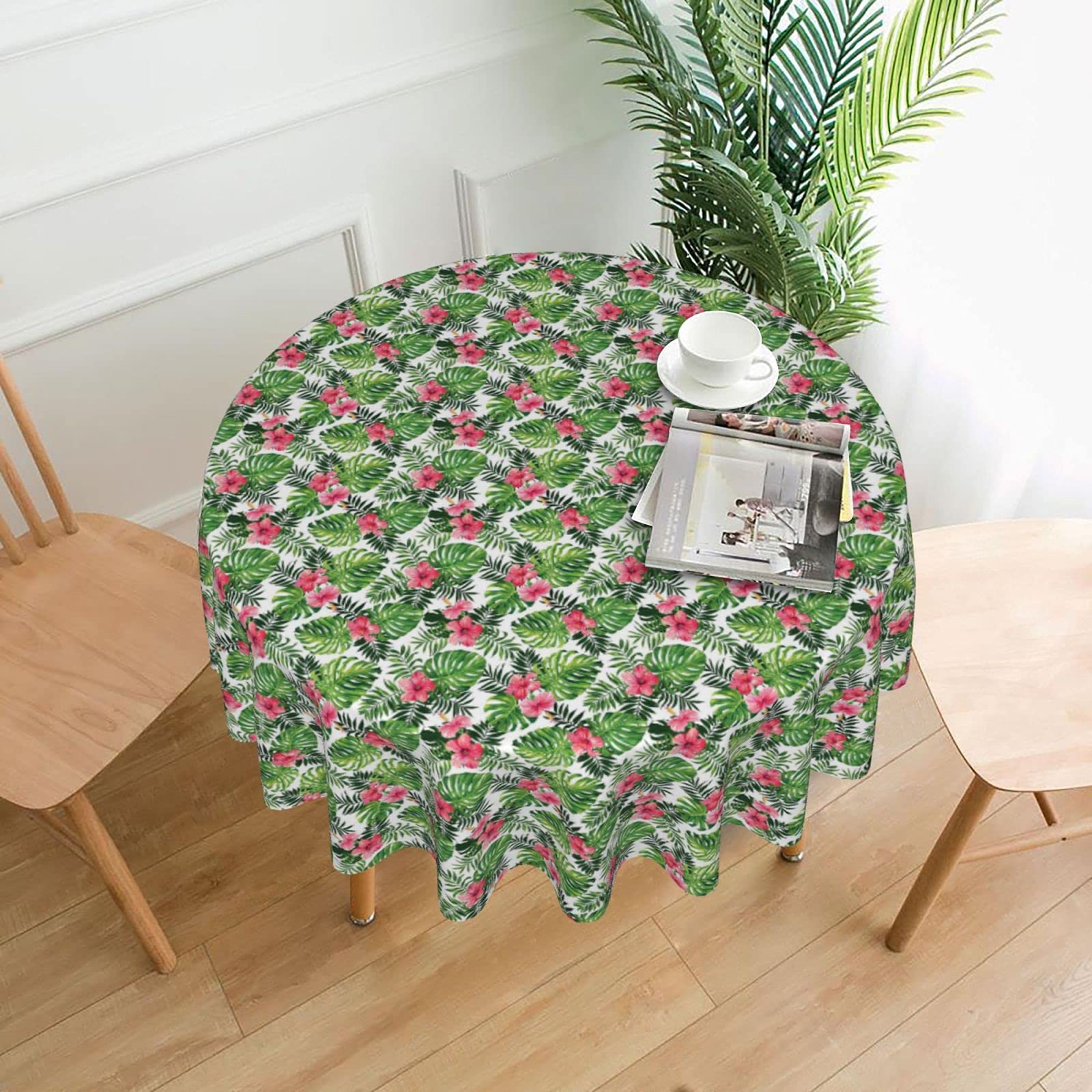 Nappe ronde en polyester au motif de feuilles tropicales pour créer des souvenirs de fête de 152 cm