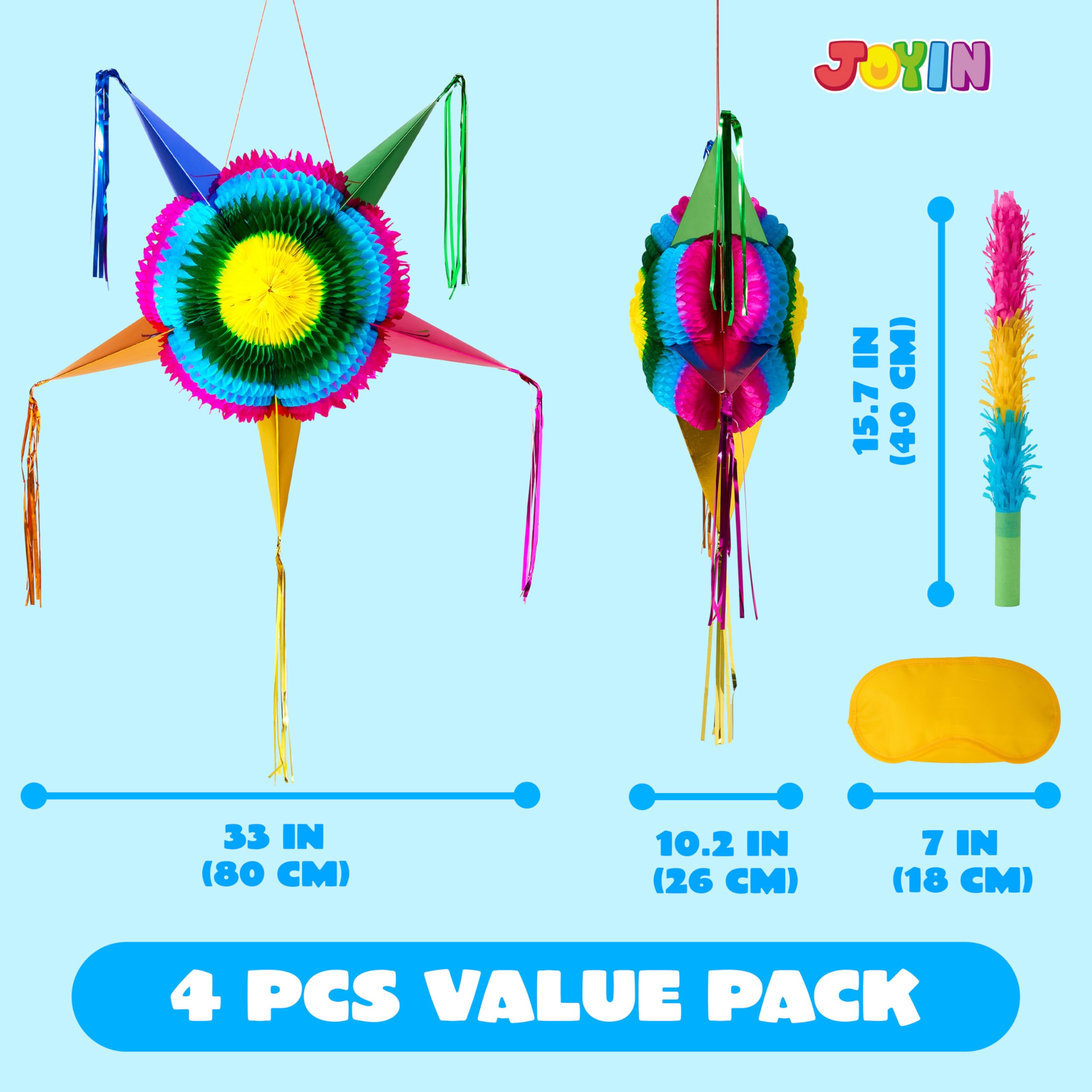 JOYIN Piñata de estrella grande de 33 pulgadas, piñata plegable para fiesta mexicana con vibrante centro de panal, decoraciones de fiesta coloridas tradicionales para el Cinco de Mayo, suministros de