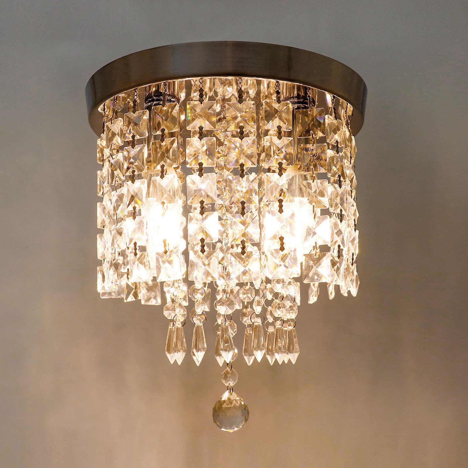 KAWELL Nordica Plafoniera Cristallo Lampadario Moderno, 4 Portalampade E14 | Resistente Alla Ruggine a Filo Soffitto, Ideale per Camera da Letto Soggiorno Hotel Corridoio Ingresso Foyer, Φ25*28cm