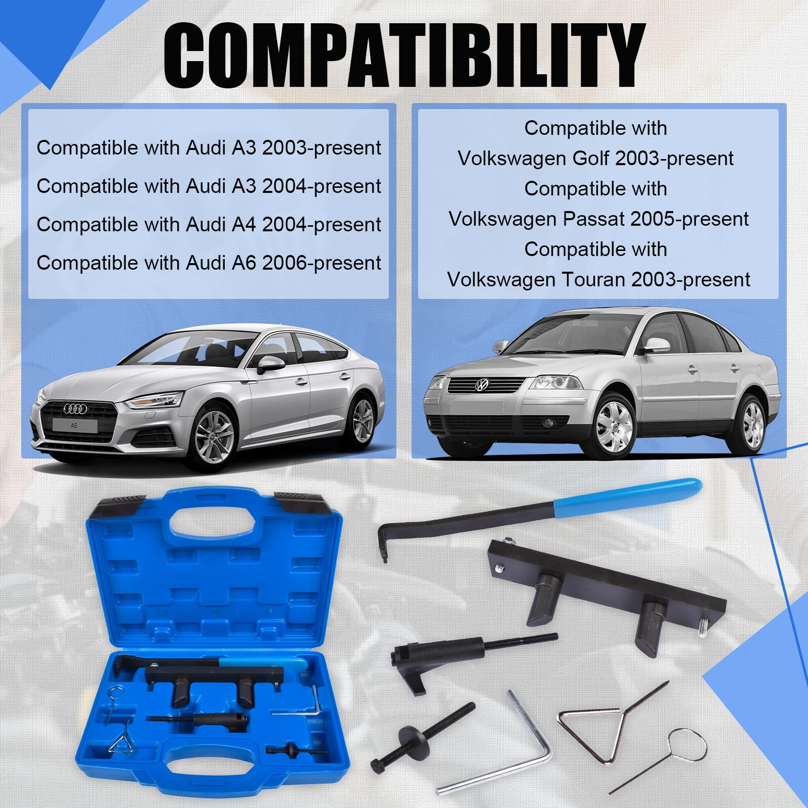 Kit Herramientas de Calado de Motor Compatible con V-W A-udi C6 A4L A6L 2.0L Turbo 2.0L FSI/TFSi BPJ CDL T10252, Herramienta Bloqueo Árbol de Levas, Calado Cigüeñal, Cambio Correa de Distribución