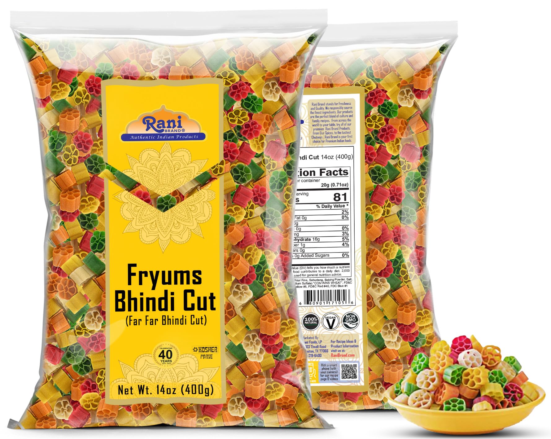 Rani Far Far / Fryums (Wheat & Tapioca Pellet) Bhindi Shape 14oz (400g) ~ Vegan, Kosher, Uncooked, Used to Make Papad, Bhungra / Chip Snack
