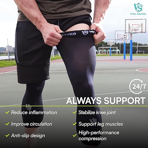 Miniatura 6 de Vital Salveo-Sports - Rodillera larga de compresión para exteriores, soporte para la pierna, soporte para la rodilla, manga delgada, ligera,