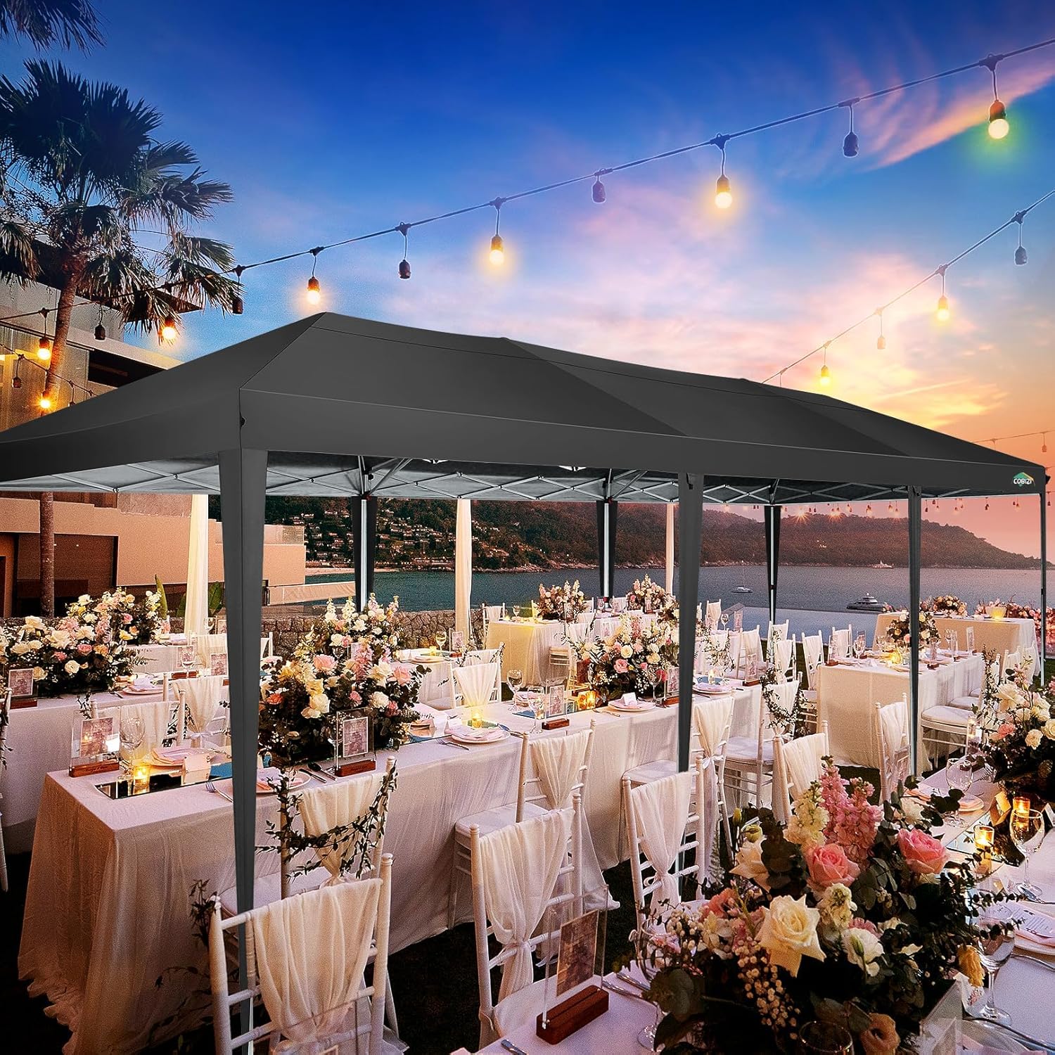 COBIZI 10x30 Pop Up Canopy Tent for Parties with 8 Sidewalls Waterproof Commercial Instant Canopy 10x30 Party Tent for Backyard, Wedding Portable Outdoor Gazebo with Carrybag&4 Sandbags(Black