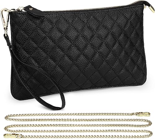Uromee Cartera de mano para mujer, de piel auténtica, con cadena de hombro desmontable