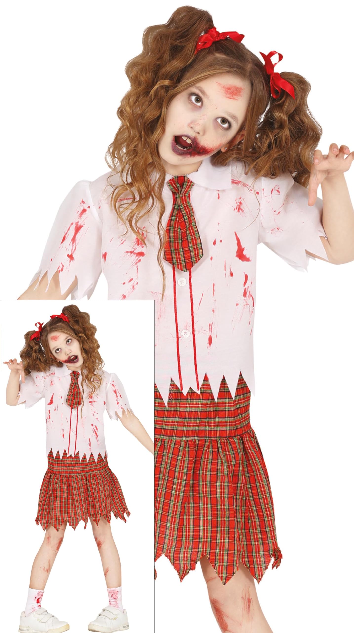 FIESTAS GUIRCA Zombie School Girl Girls Fancy Dress Costume - Red High School Uniform - Halloween Girls Costumes Age 7-9 Years