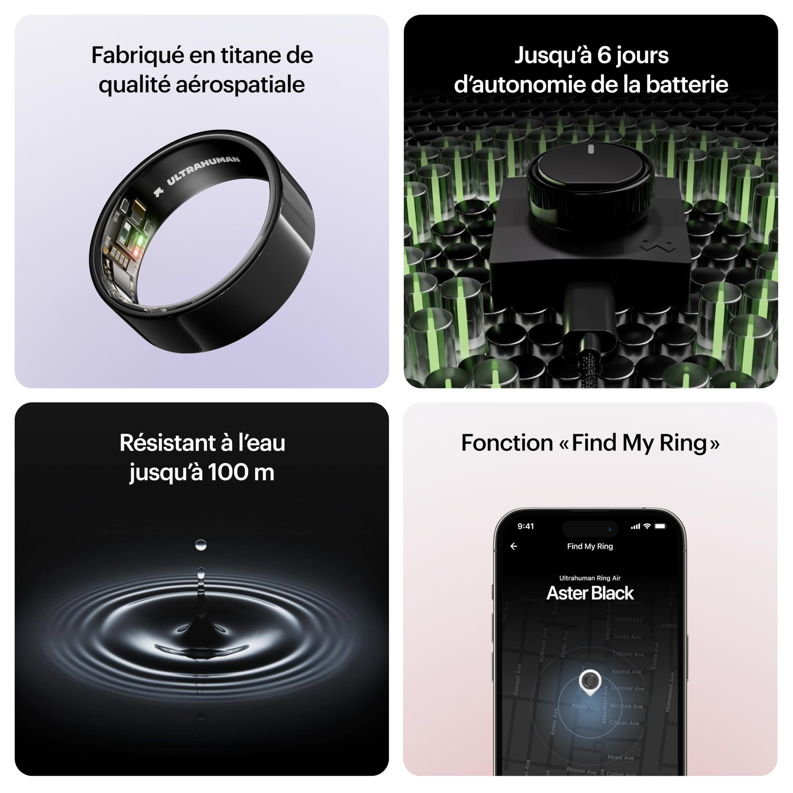 ULTRAHUMAN Ring AIR – Bague connectée de Suivi de santé, Choisissez d’Abord Votre Taille grâce au kit de Mesure ; Suivi du Sommeil ; Bague Intelligente pour Hommes et Femmes (Noir Aster, 12)
