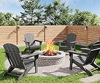 Vista 11 de GarveeLife Juego de 4 sillas plegables Adirondack con 2 mesas auxiliares, sillas de plástico HDPE para exteriores con textura de madera, 380 libras