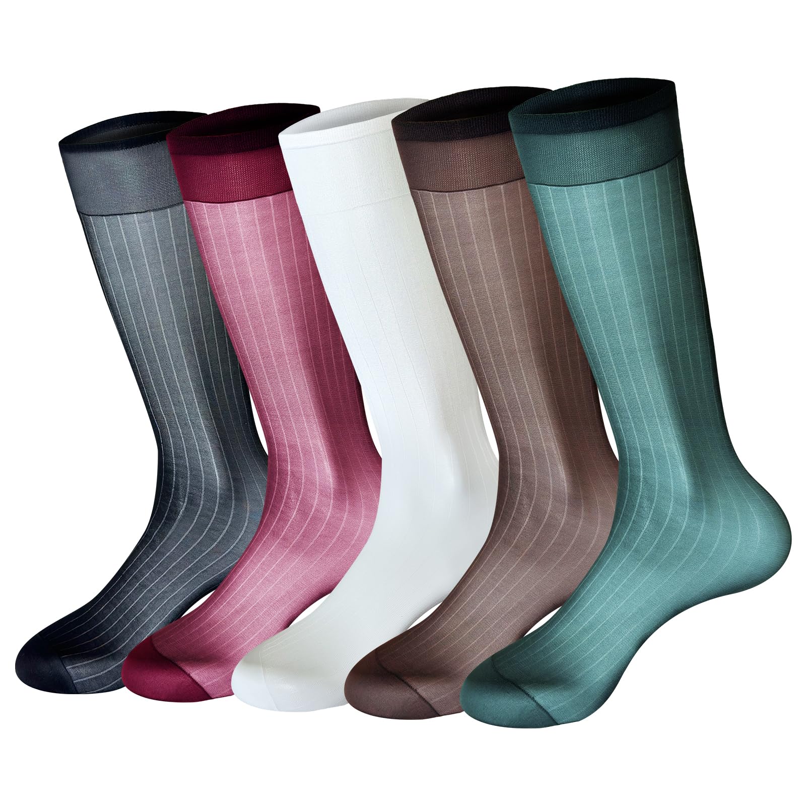 5 Pack Sheer Dress Socks for Men Nylon Ultra Thin Calf Socks Silky Transparent Summer Cool Business Soft Stockings
