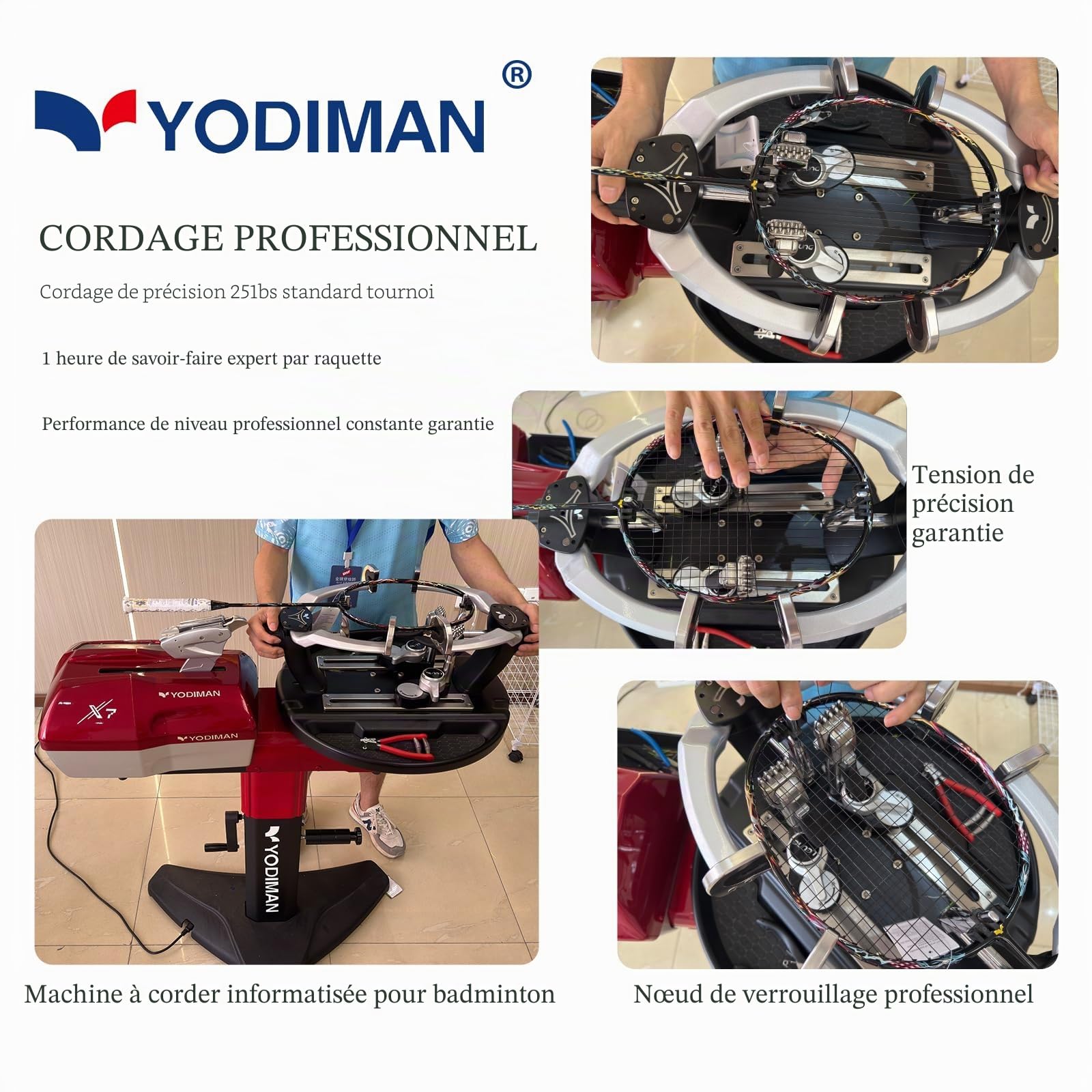 Raquette Simple Badminton Professionnelle YODIMAN - Cadre Double Carbone (Graphite 46T & Fibre de Carbone), Ultra-Légère pour Performance Exceptionnelle - Badminton Racket