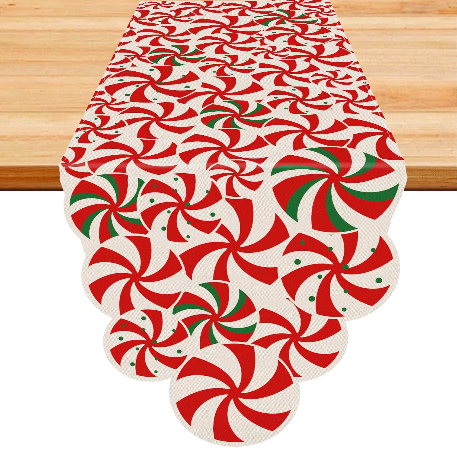 Camino de mesa de Navidad, piruletas de bastón de caramelo, decoración de mesa roja para el hogar, invierno, Navidad, vacaciones, interior, cocina, comedor, decoración de 13 x 108 pulgadas