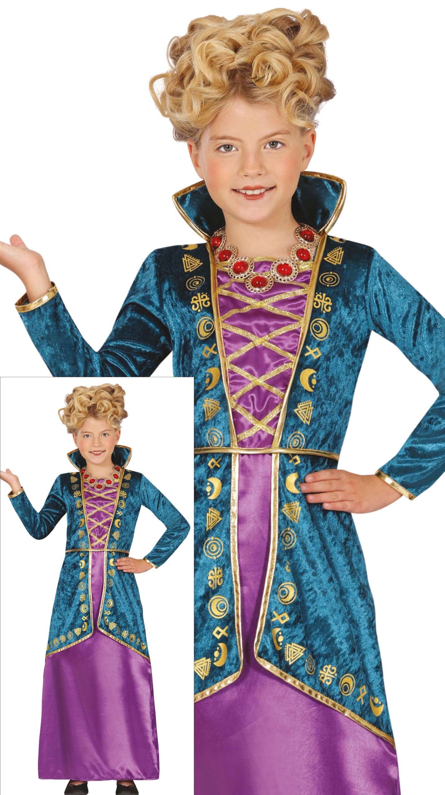 FIESTAS GUIRCA Magical Sister Witch Girls Fancy Dress Costume - Purple and Turquoise Dress - Halloween Girls Costumes Age 7-9 Years